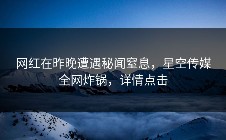 网红在昨晚遭遇秘闻窒息，星空传媒全网炸锅，详情点击