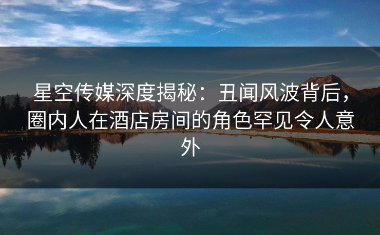 星空传媒深度揭秘：丑闻风波背后，圈内人在酒店房间的角色罕见令人意外